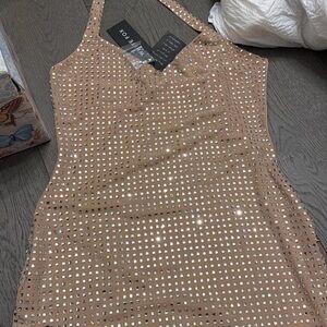 White Fox Tan Rhinestone Embellished Dress
